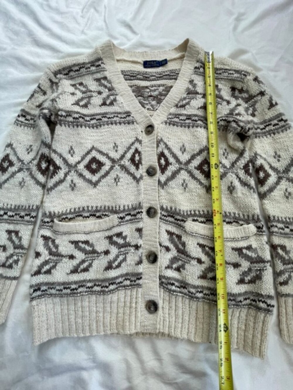 Polo Ralph Lauren Cardigan Sweater Women's Wool Alpaca V-Neck, Beige, Size S - Picture 6 of 7